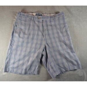 Peter Millar Pima Cotton Plaid Shorts Mens 34 Blue Golf Casual Flat Front